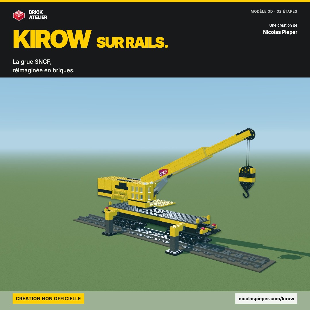 Visuel de la grue Kirow en briques, prêt à partager au format carré.