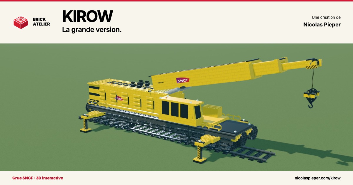 La grande grue Kirow SNCF en briques jaunes, une création de Nicolas Pieper pour Brick Atelier.